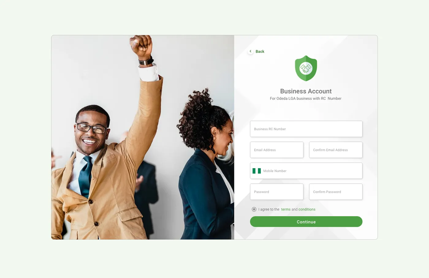 Business account, verified by RC number