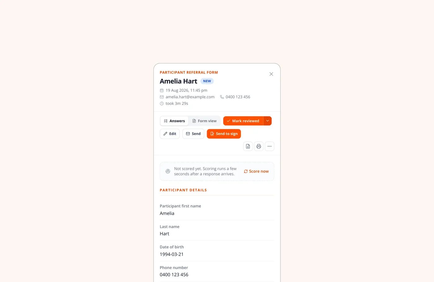 On a phone: a response, ready to review, edit or send to sign